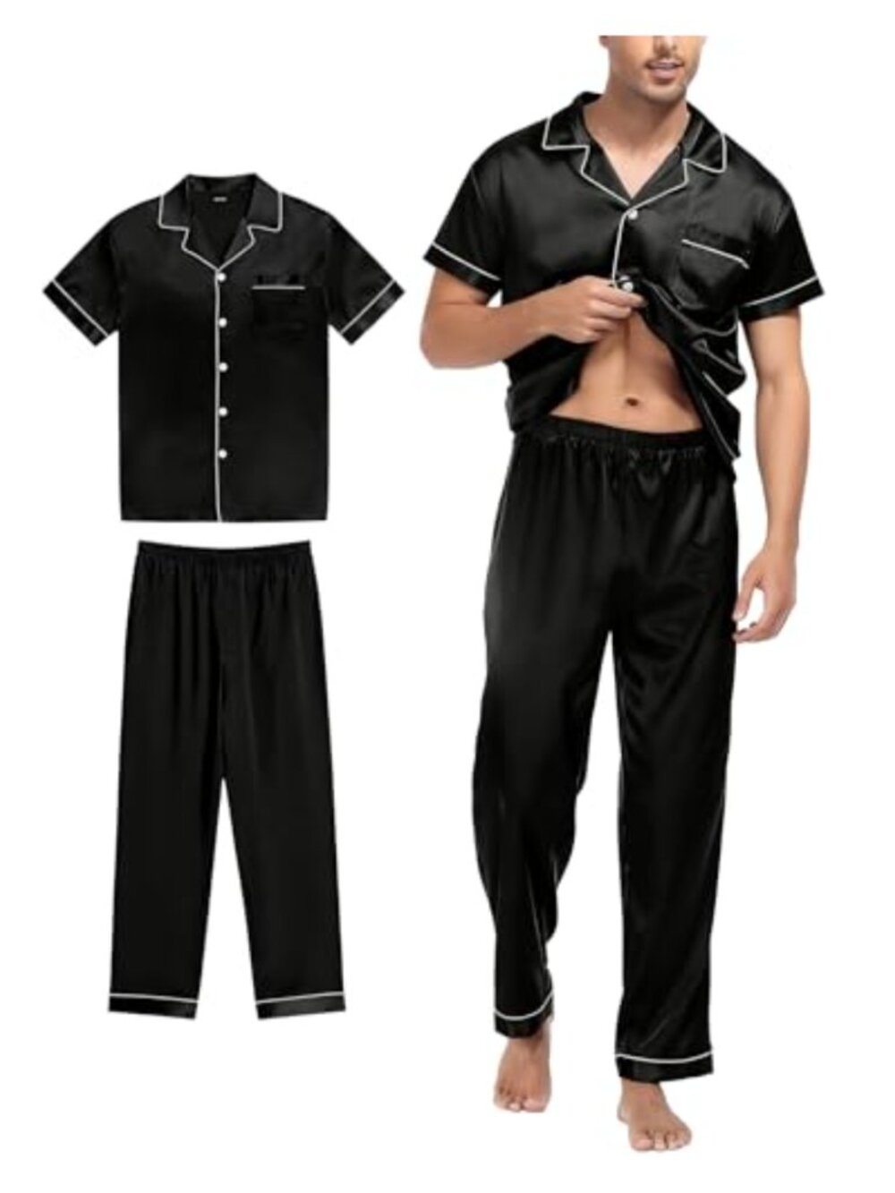 Men's Silk Satin 2-Piece Pajama Set Short Sleeve Sleep Lounge